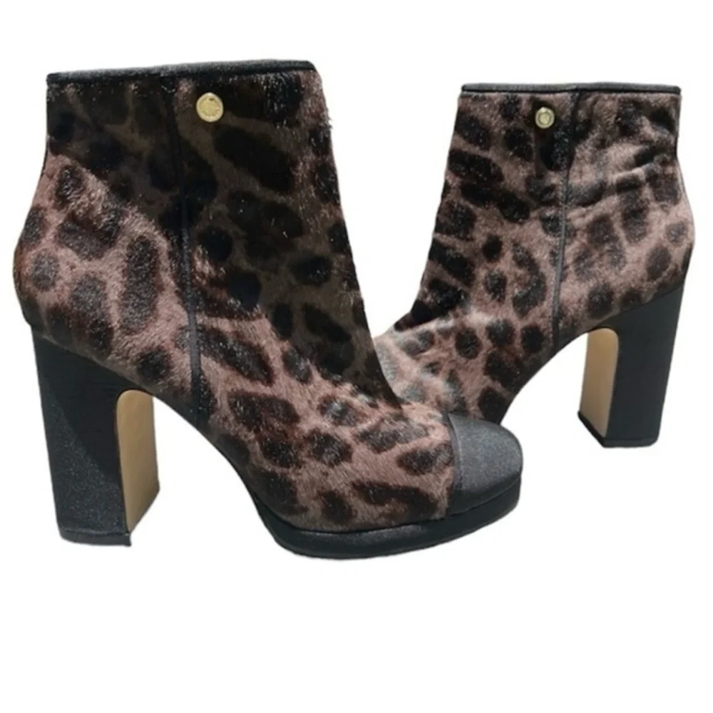 KARL LAGERFELD‎ Lainey Leopard Haircalf Heel Boots Womens 7.5